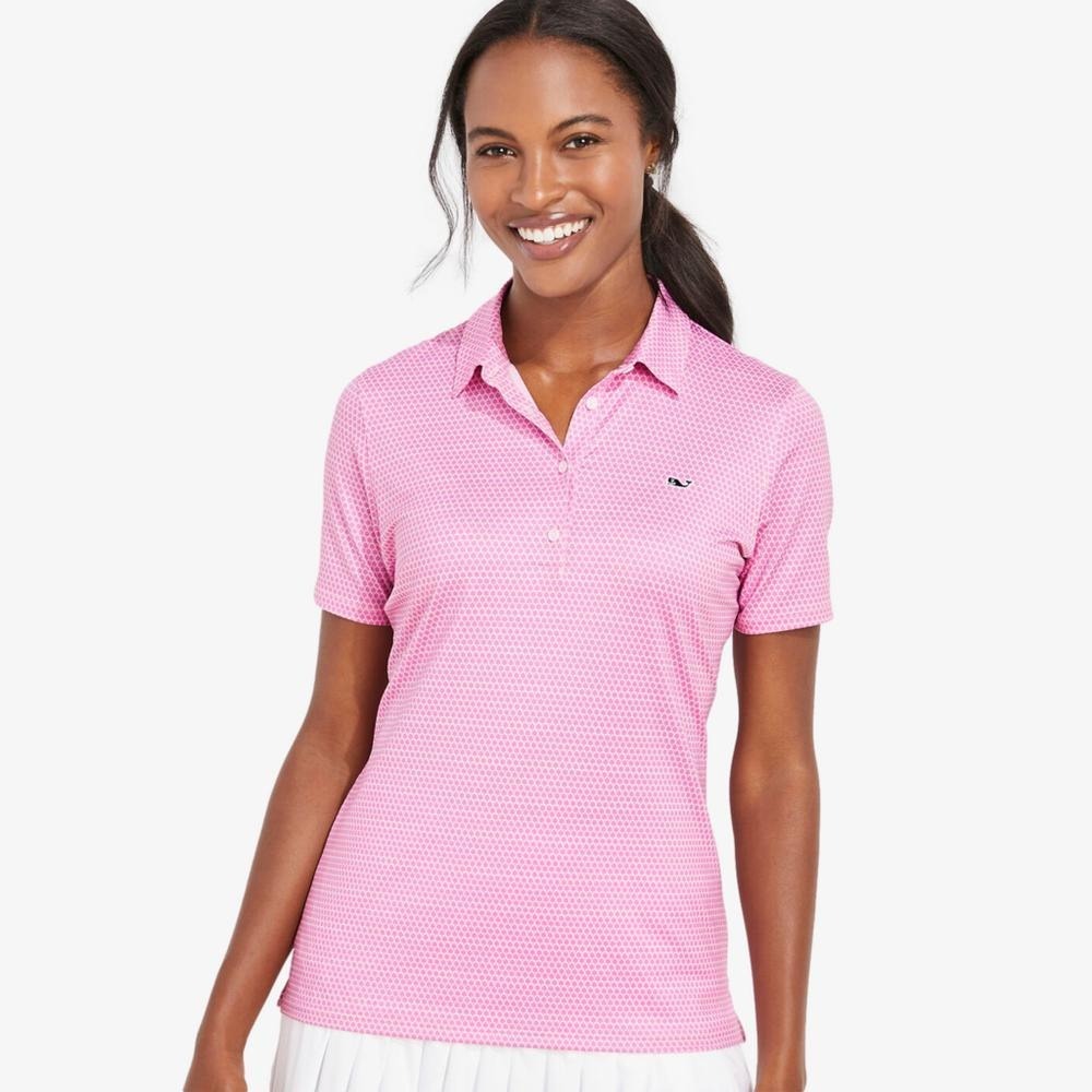 Vineyard Vines Polo Women Medium Pink Performance Short Sleeve Geometric Print